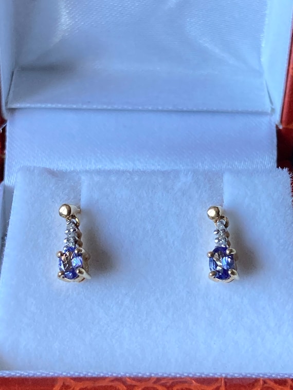 Pretty 18ct Gold Tanzanite And Diamond Drop Earri… - image 1