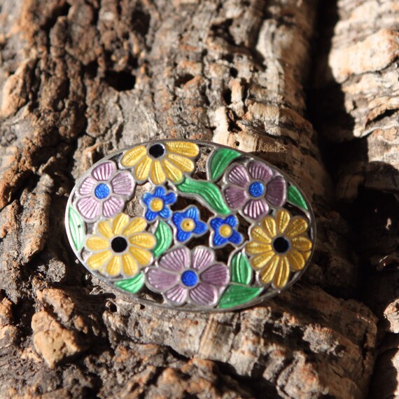 A Beautiful Vintage Silver Enamel Floral Brooch F… - image 7