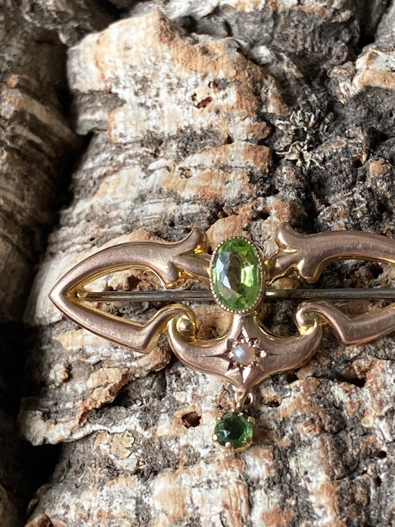 A Wonderful Art Nouveau Gold And Peridot Brooch  … - image 5