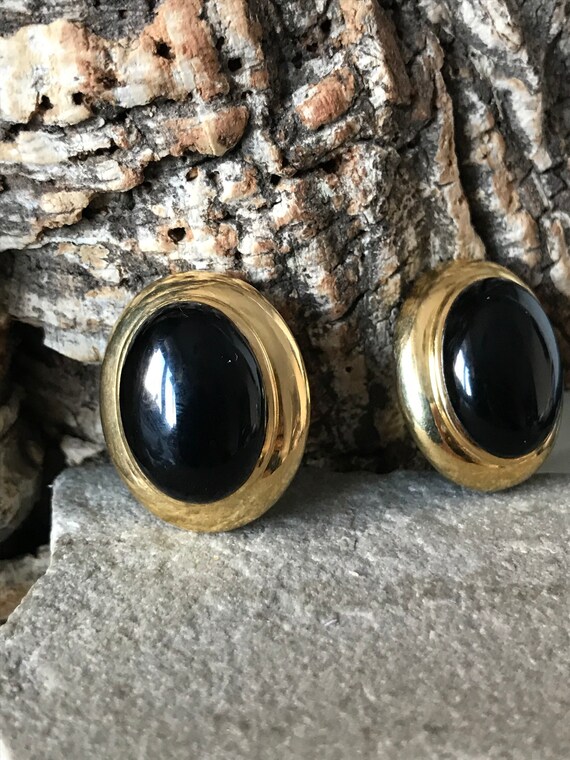 Wonderful Vintage Onyx 18ct Gold Earrings   SKU14… - image 7