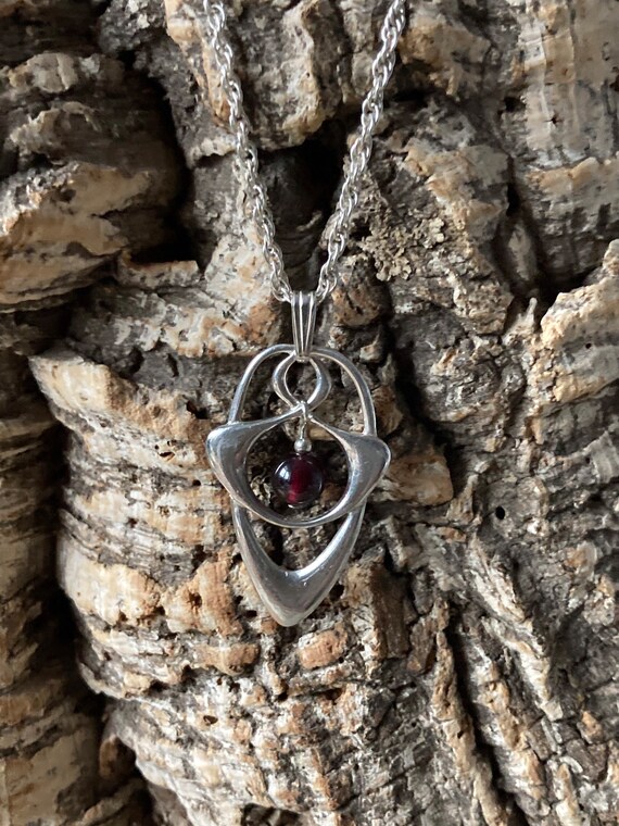 A Stylish Preloved Silver And Garnet Pendant And … - image 3