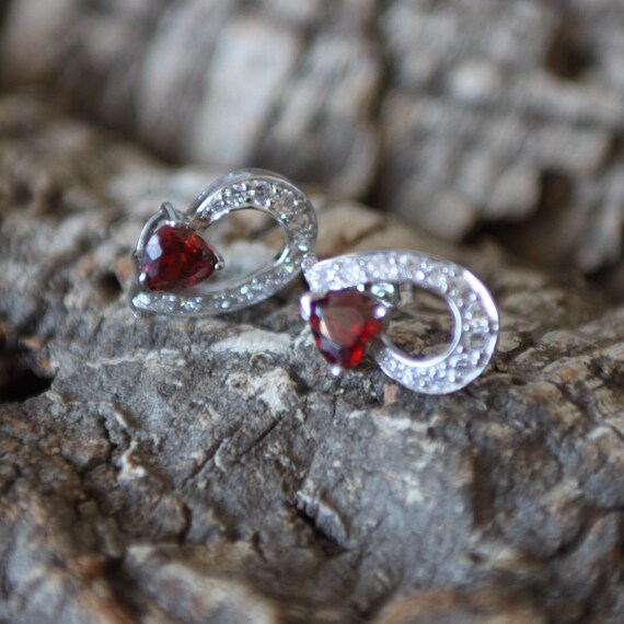 Statement Silver Faux Garnet And Diamond Earrings… - image 4