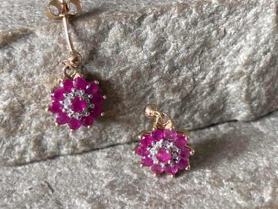 Gorgeous Ruby And Diamond Cluster Earrings   SKU6… - image 8