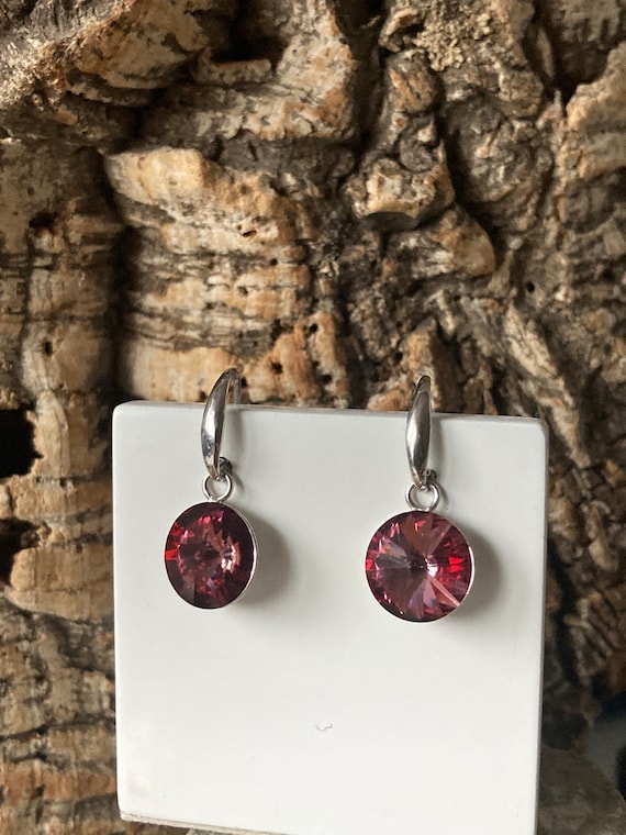 Pink Faceted Swarovski Crystal Drop Earrings     SKU8389