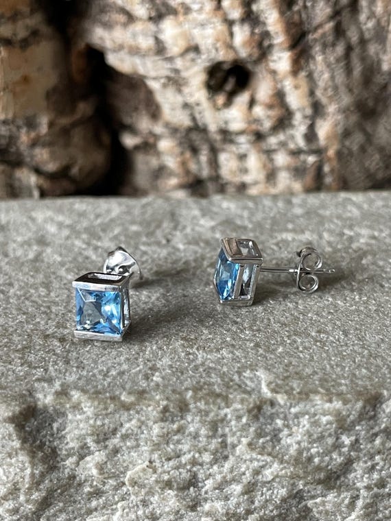 Classic Rectangular Blue Topaz Stud Earrings In 9… - image 3