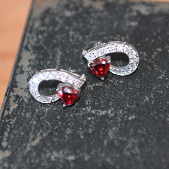 Statement Silver Faux Garnet And Diamond Earrings… - image 10