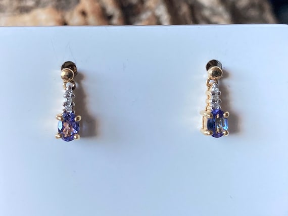 Pretty 18ct Gold Tanzanite And Diamond Drop Earri… - image 9