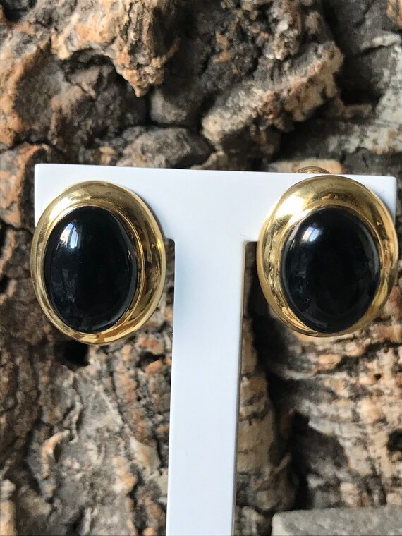 Wonderful Vintage Onyx 18ct Gold Earrings   SKU14… - image 6