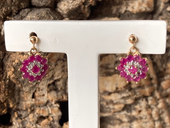 Gorgeous Ruby And Diamond Cluster Earrings   SKU6… - image 3