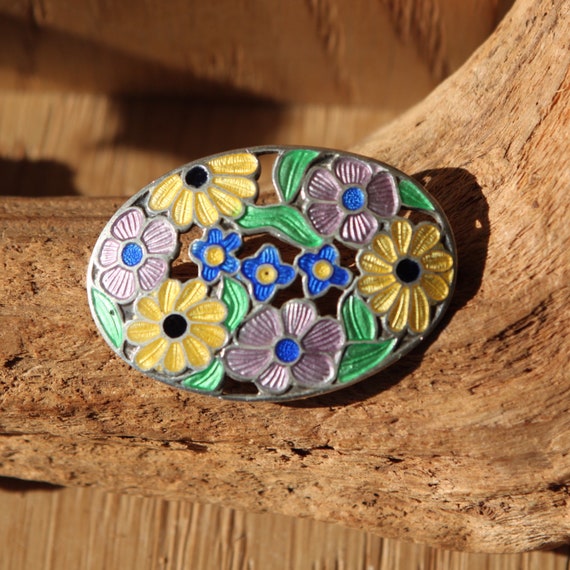 A Beautiful Vintage Silver Enamel Floral Brooch F… - image 8