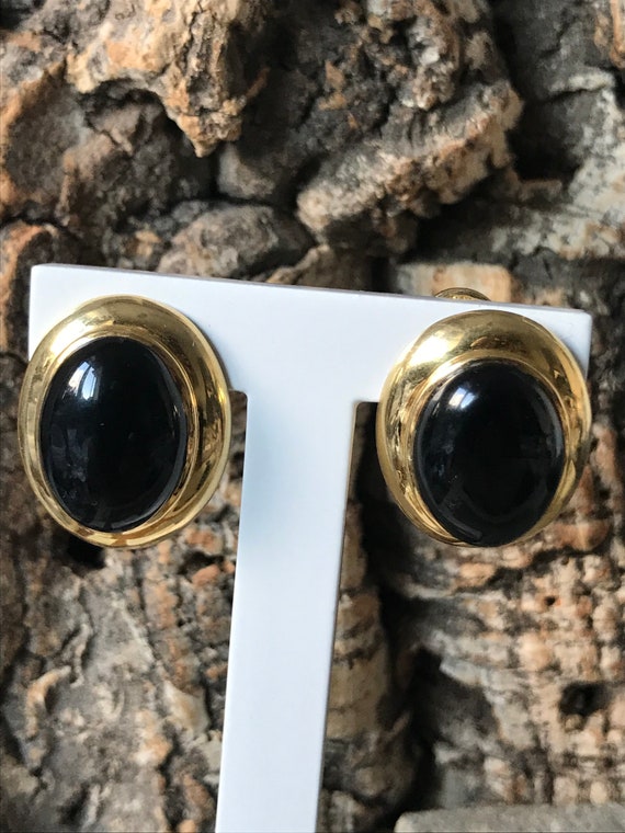 Wonderful Vintage Onyx 18ct Gold Earrings   SKU14… - image 1