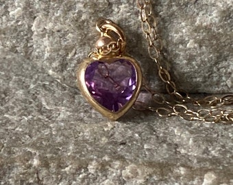 A Gorgeous Heart Amethyst Gold Pendant And Chain   SKU8695