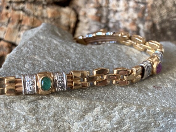 A Stunning Vintage Sapphire, Ruby And Emerald Gol… - image 4