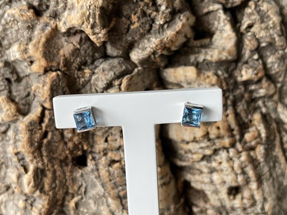 Classic Rectangular Blue Topaz Stud Earrings In 9… - image 7