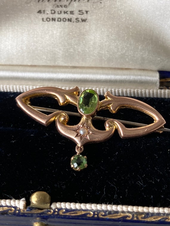 A Wonderful Art Nouveau Gold And Peridot Brooch  … - image 3