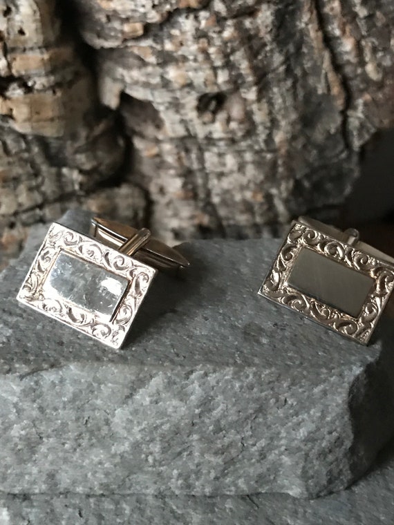 A Pair Of Classic Rectangular Gold on Silver Cuff… - image 3