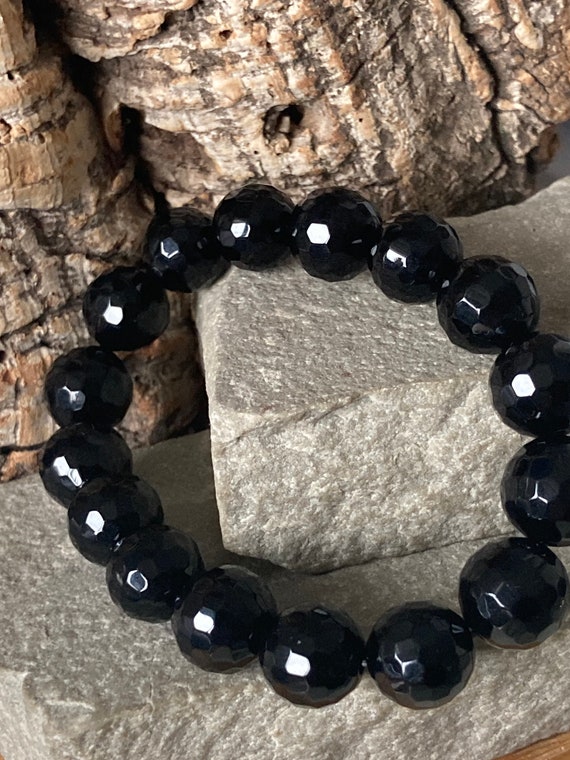 A Statement Black Glass Faceted Bead Bracelet SKU4282 Etsy Canada