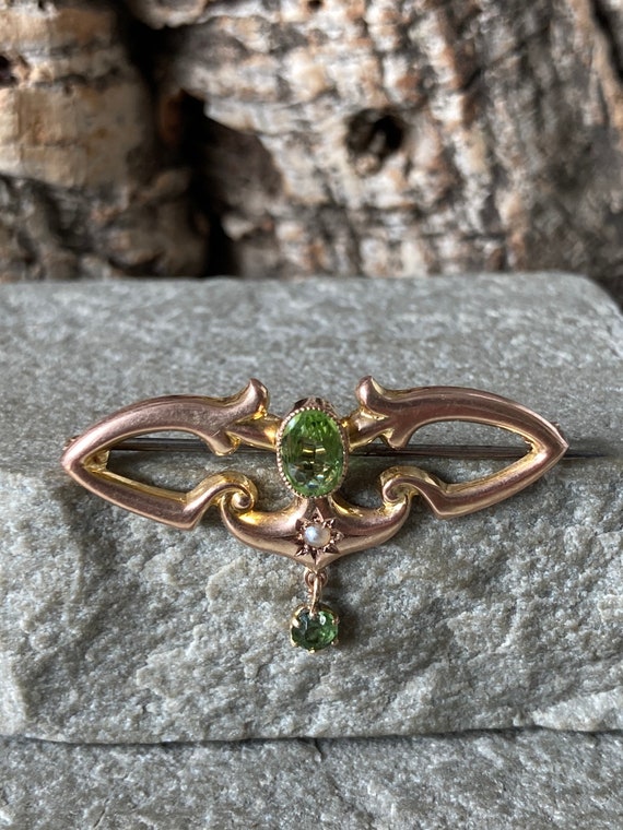 A Wonderful Art Nouveau Gold And Peridot Brooch  … - image 6