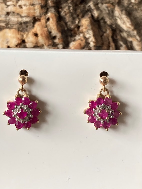 Gorgeous Ruby And Diamond Cluster Earrings   SKU6… - image 1