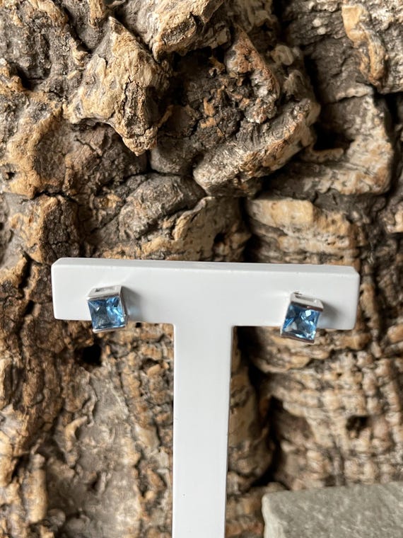 Classic Rectangular Blue Topaz Stud Earrings In 9… - image 10