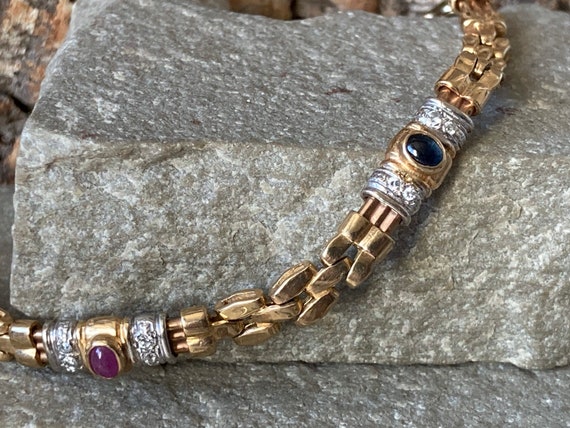 A Stunning Vintage Sapphire, Ruby And Emerald Gol… - image 2