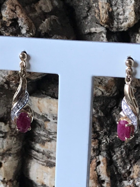 Pretty Ruby And Diamond Drop  Earrings   SKU3663 - image 1