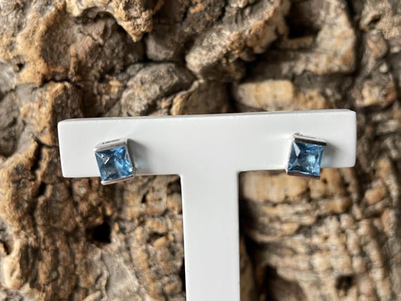 Classic Rectangular Blue Topaz Stud Earrings In 9… - image 4