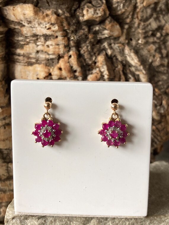 Gorgeous Ruby And Diamond Cluster Earrings   SKU6… - image 6
