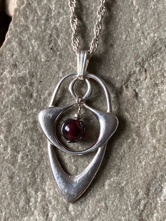 A Stylish Preloved Silver And Garnet Pendant And … - image 1