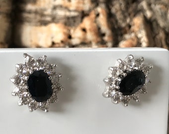 Gorgeous Statement  Sapphire And Cubic Zirconia Earrings   SKU4198