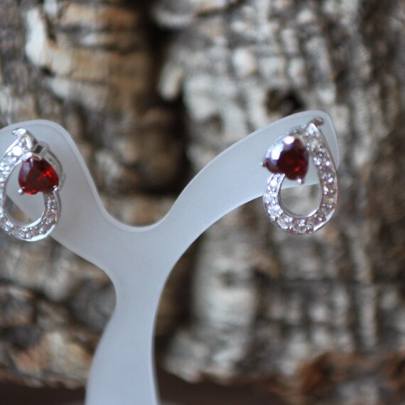Statement Silver Faux Garnet And Diamond Earrings… - image 9