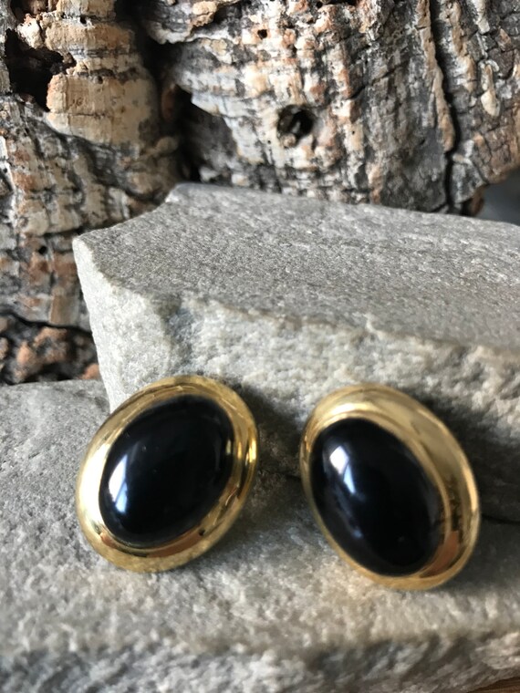 Wonderful Vintage Onyx 18ct Gold Earrings   SKU14… - image 9