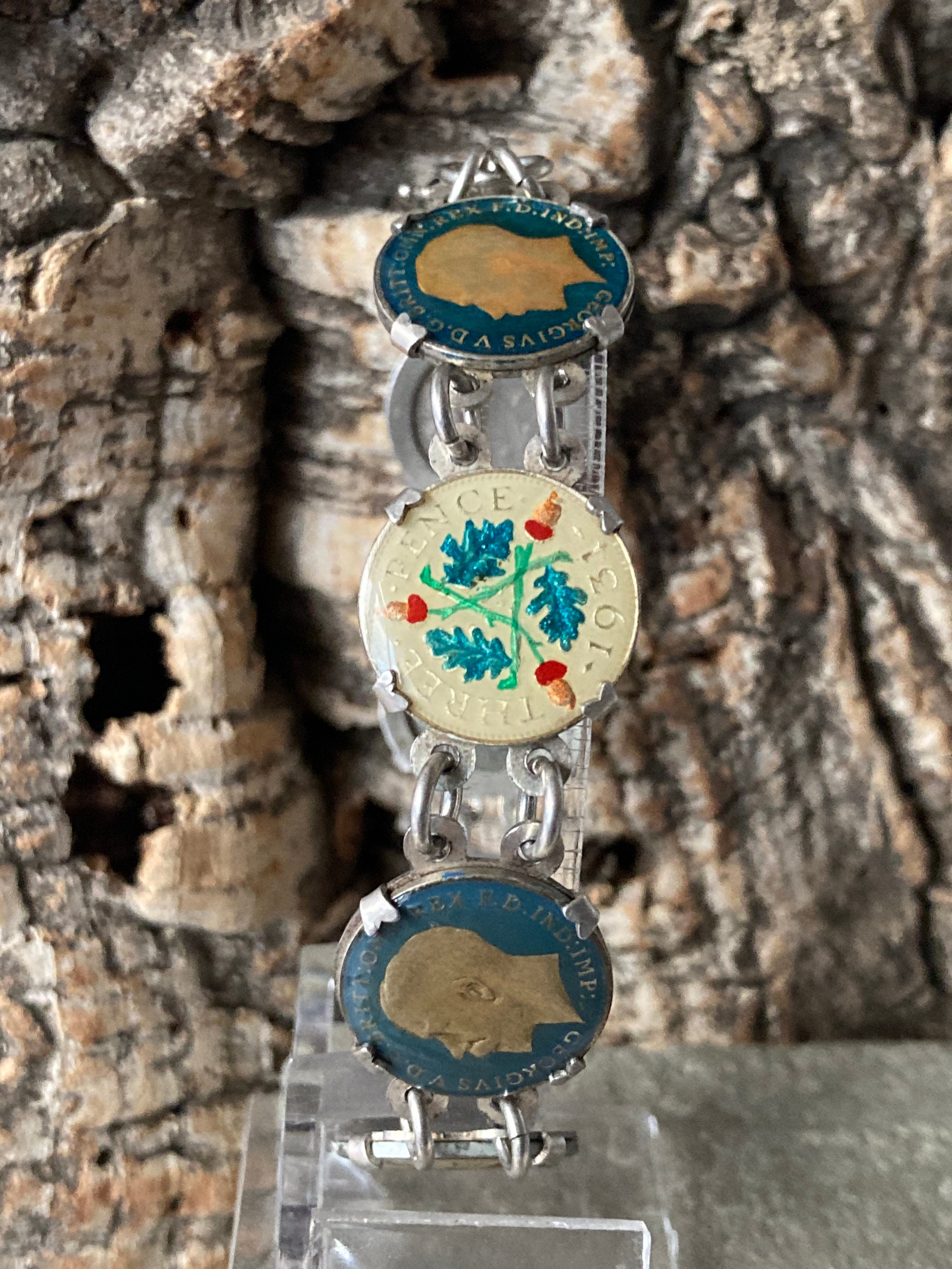 A Vintage Silver and Enameled Vintage Coin Bracelet SKU1239
