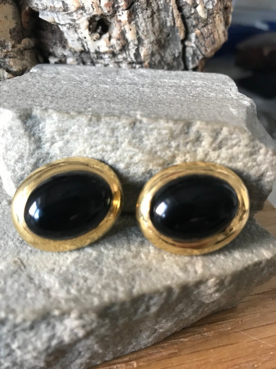Wonderful Vintage Onyx 18ct Gold Earrings   SKU14… - image 8