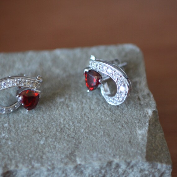 Statement Silver Faux Garnet And Diamond Earrings… - image 2