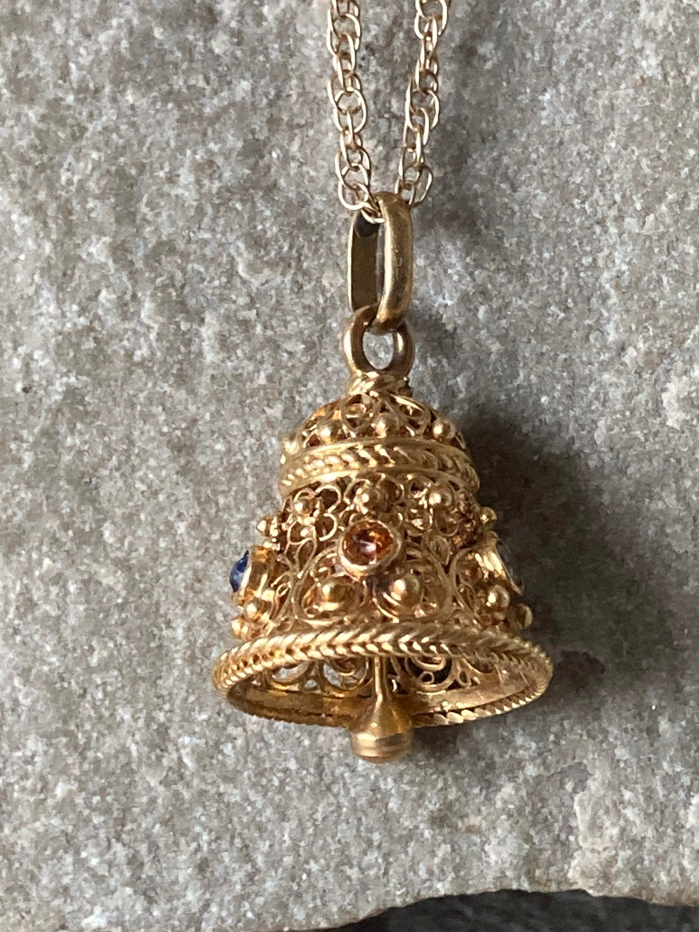 A Wonderful 14ct Filigree Bell Pendant on A Pretty Gold Chain SKU6088 Etsy Canada