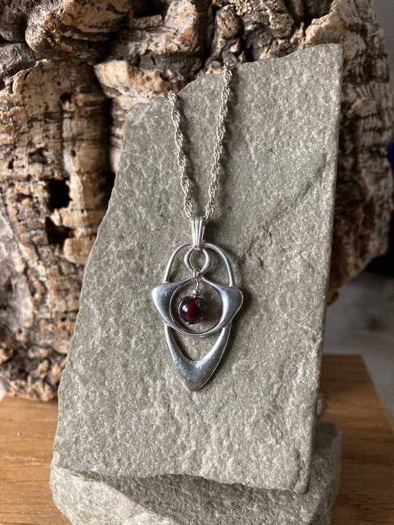 A Stylish Preloved Silver And Garnet Pendant And … - image 2