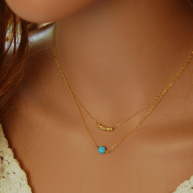 Tiny Necklace Gold, Dainty Gold Necklace, Gold Opal Necklace, Dainty