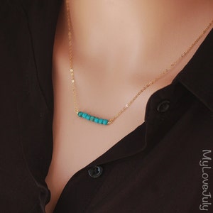 Turquoise necklace, dainty necklace, turquoise bar necklace, turquoise gemstone necklace, gold bar necklace, simple necklace, gift under 50