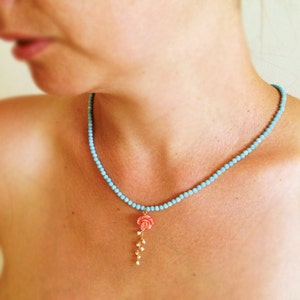 Coral and turquoise necklace, rode gold necklace, turquoise jewelry, turquoise necklace, wedding, bridal jewelry, coral necklace