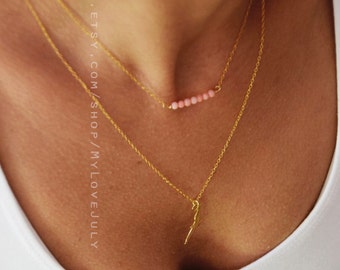 Gold Layered Necklaces Set of 2/ coral necklace / Pink Coral bar Necklaces / bird necklace/ Layering Necklaces Layered and Long