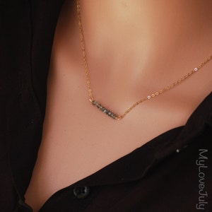 Labradorite Bar Necklace, Dainty Gold Necklace, Delicate Necklace, Labradorite Beaded Bar Necklace, gold necklace, gift under 50, weeding