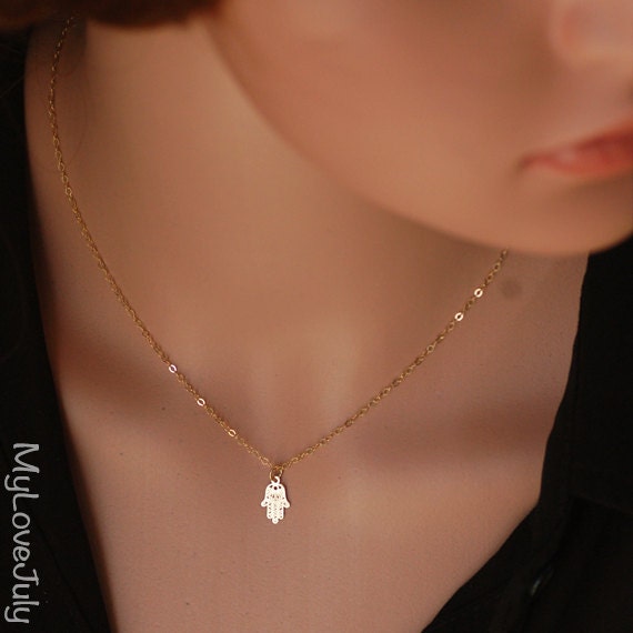 Small gold hamsa best sale necklace