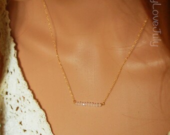 ブレスレット LESS IS MORE rose gemstone necklace Sterling Silver Rose Quartz Gemstone Necklace with Quote
