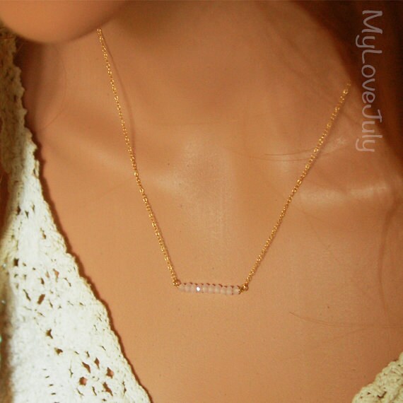 Rose Quartz Necklace, Minimalist Necklace, Bar Necklace