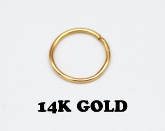 14k SOLID GOLD nose hoop 24 gauge, 22 gauge, 20 gauge hoop 18 gauge, 16 gauge  cartilage earring, 8mm inner hoop diameter, tiny nose hoop