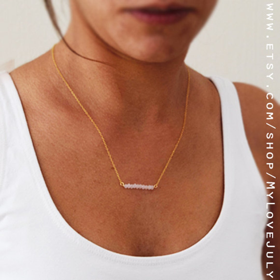 Rose Quartz Necklace, Minimalist Necklace, Bar Necklace