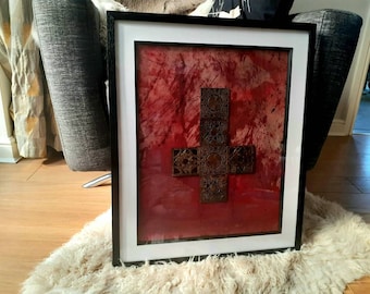 Hellraiser Deconstructed Puzzle Box Inverted Cross Mounted on Original Art in Frame.