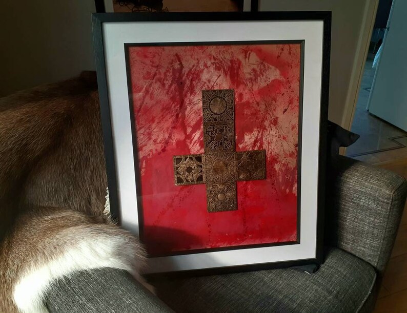 Hellraiser Deconstructed Puzzle Box Inverted Cross Mounted on Original Art in Frame. zdjęcie 2