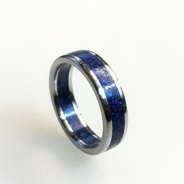 Titanium Ring with Lapis Lazuli Inlay both on the inside and outside, Lapis Lazuli Ring, Titanium Band, Womens Ring, Mens Ring, Engagement